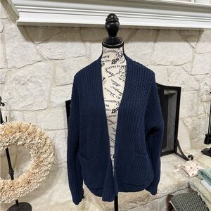 American Eagle Outfitters Navy Chunky Knit Open-Front Cardigan